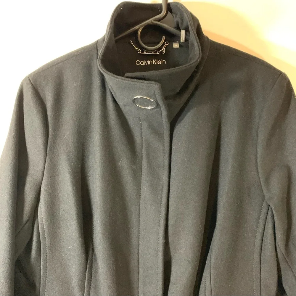Calvin Klein Black Wool Blend Pea Coat - Picture 4 of 16